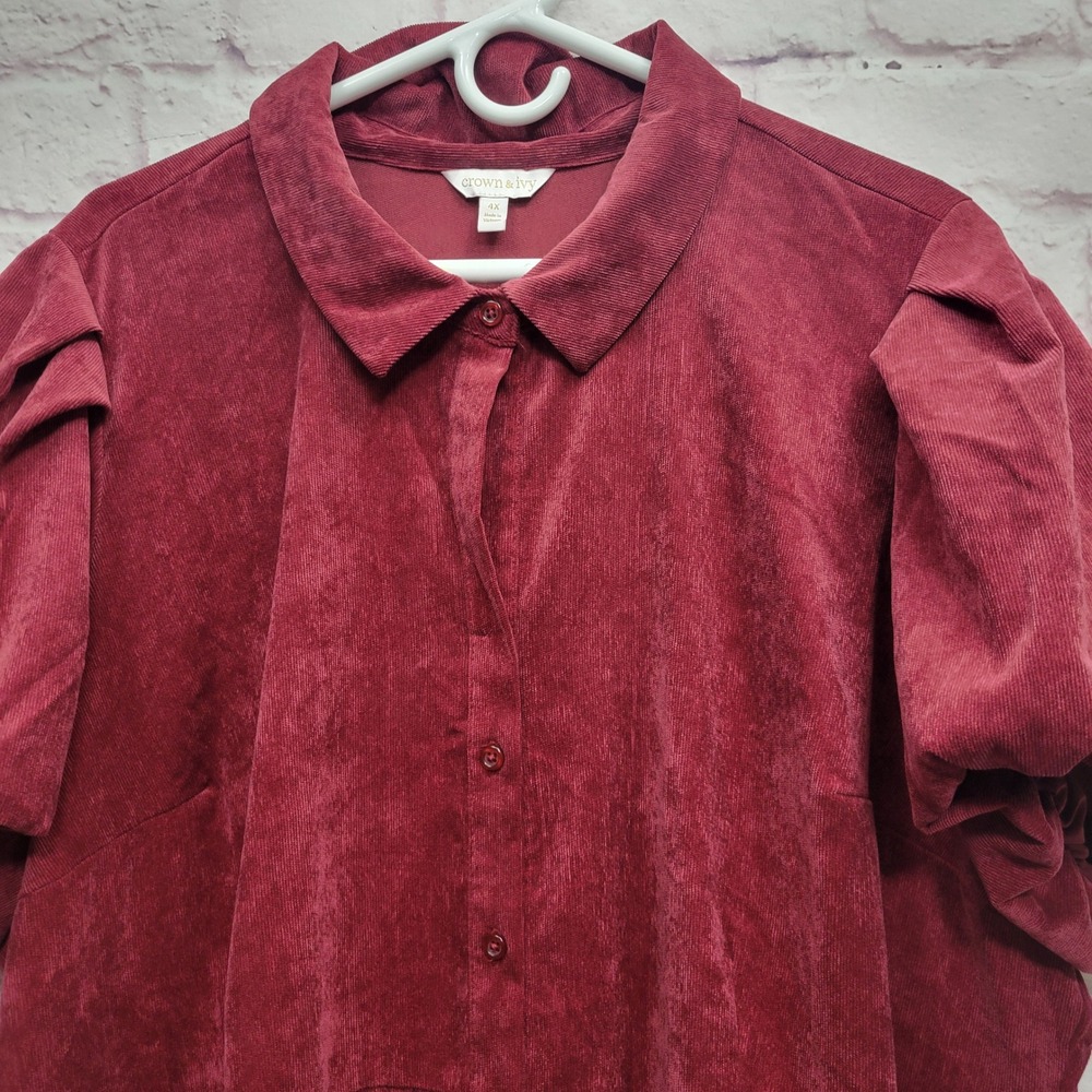 Crown & Ivy Corduroy Tiered Midi Dress 4X Burgundy Puff Sleeve Retro Whimsigoth‎ - Picture 4 of 9